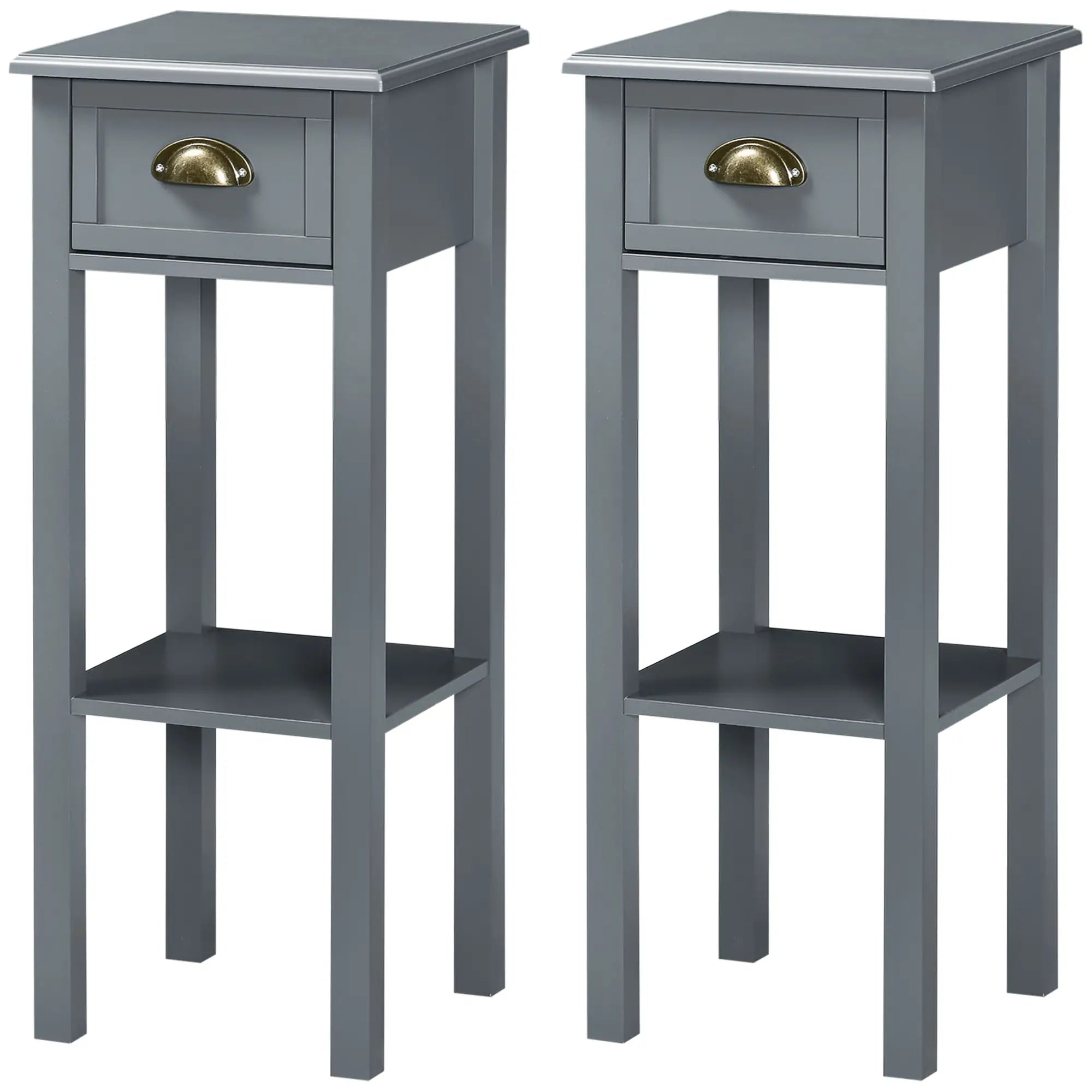 Narrow Side Table Set of 2, 2 Tier with Drawer, Shelf, Grey Side Tables at Gallery Canada