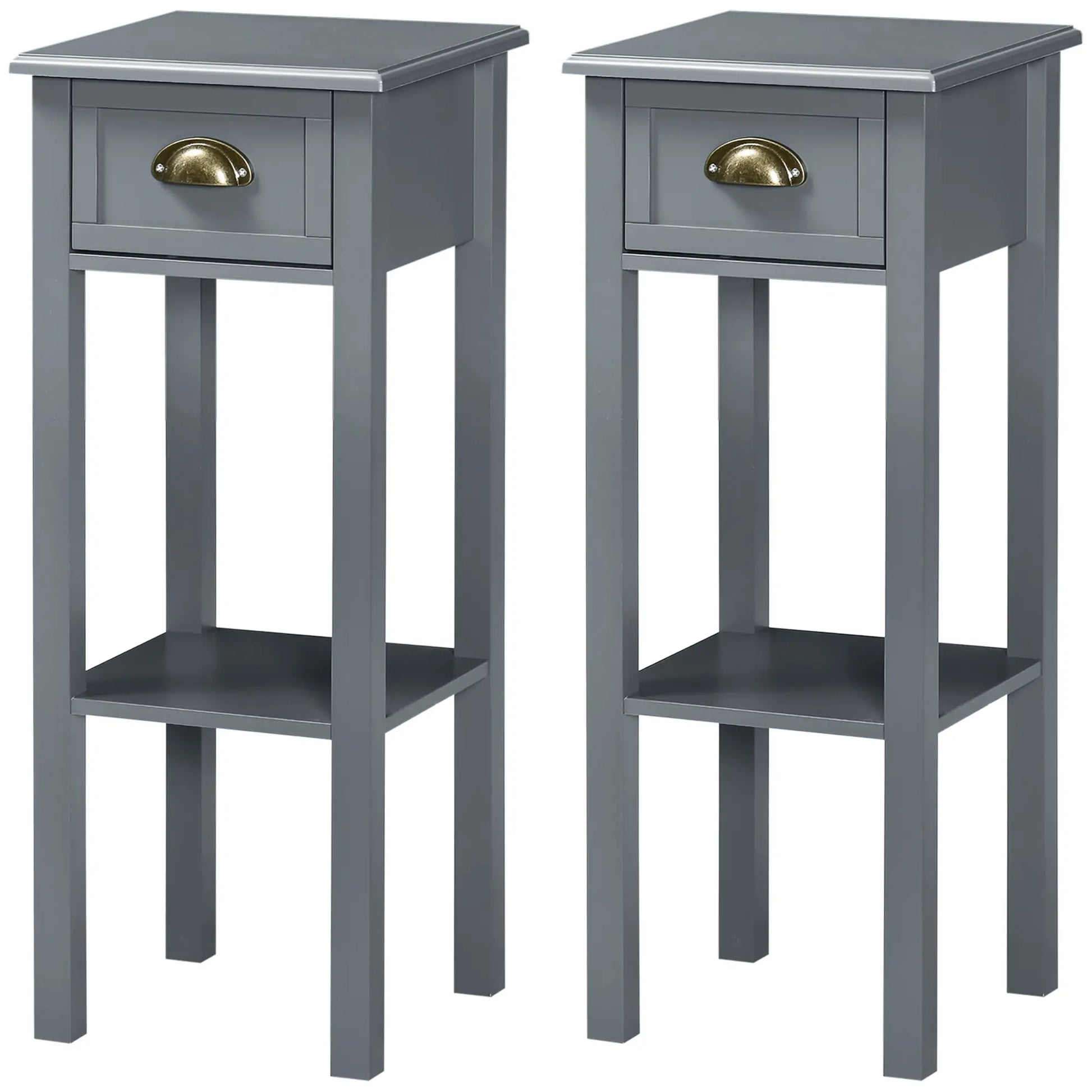 Narrow Side Table Set of 2, 2 Tier with Drawer, Shelf, Grey Side Tables at Gallery Canada