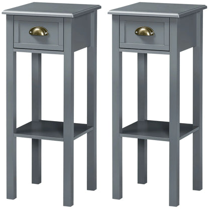 Narrow Side Table Set of 2, 2 Tier with Drawer, Shelf, Grey Side Tables at Gallery Canada