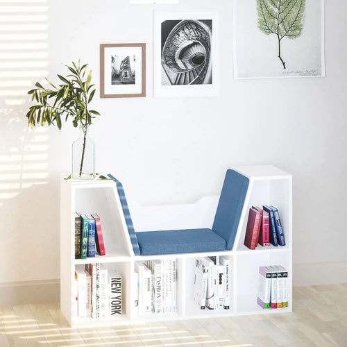6-Cubby Bookcase with Seat Cushion, Cube Storage Shelf, Blue