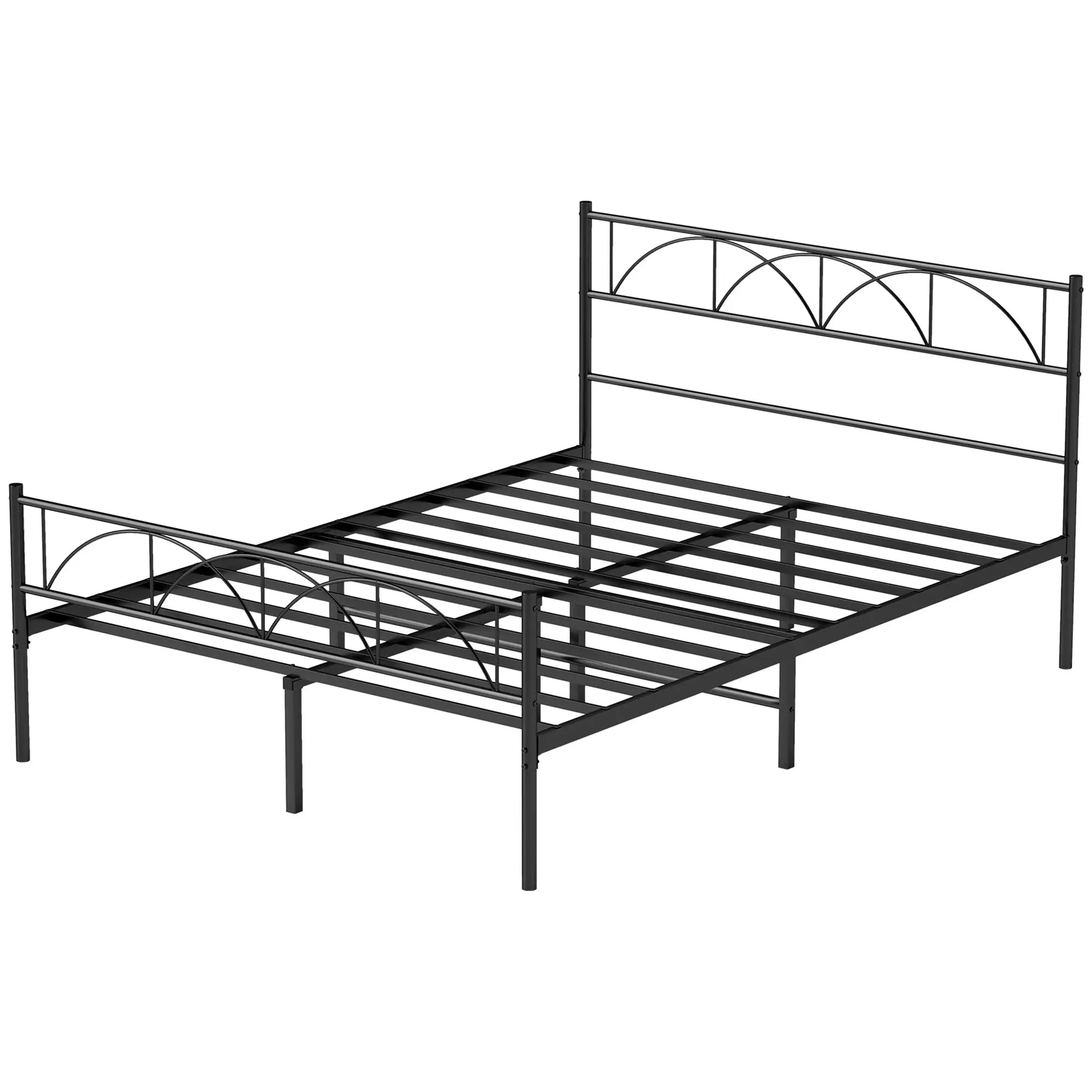 Metal Full Platform Bed Frame, Headboard, Steel Slat Support, Underbed Storage Bedroom Furniture Black at Gallery Canada