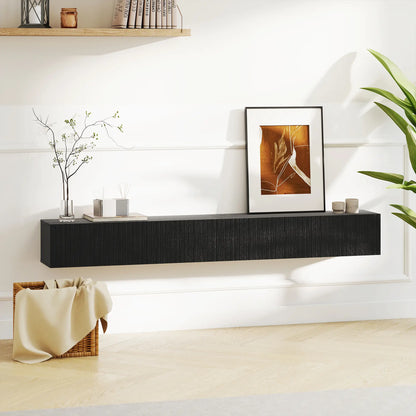 71 Inch Floating TV Stand, Wall Mount Media Console, 2 Fluted Doors, Black TV Stands at Gallery Canada