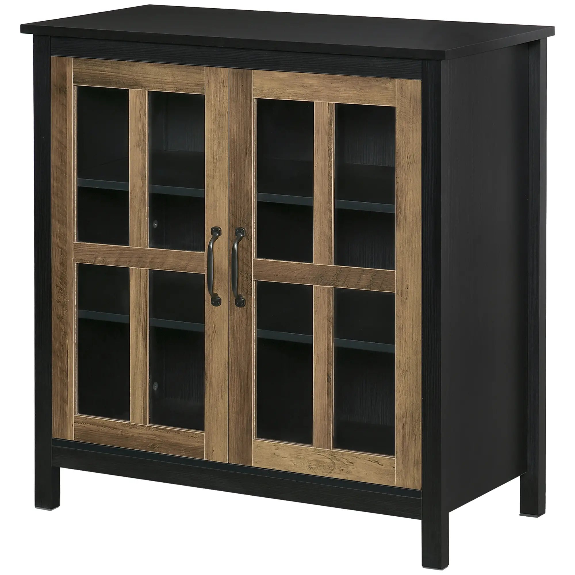 Kitchen Sideboard, Glass Door Buffet Cabinet, 2 Glass Doors, Adjustable Shelf, Black Wood Grain Bar Cabinets at Gallery Canada