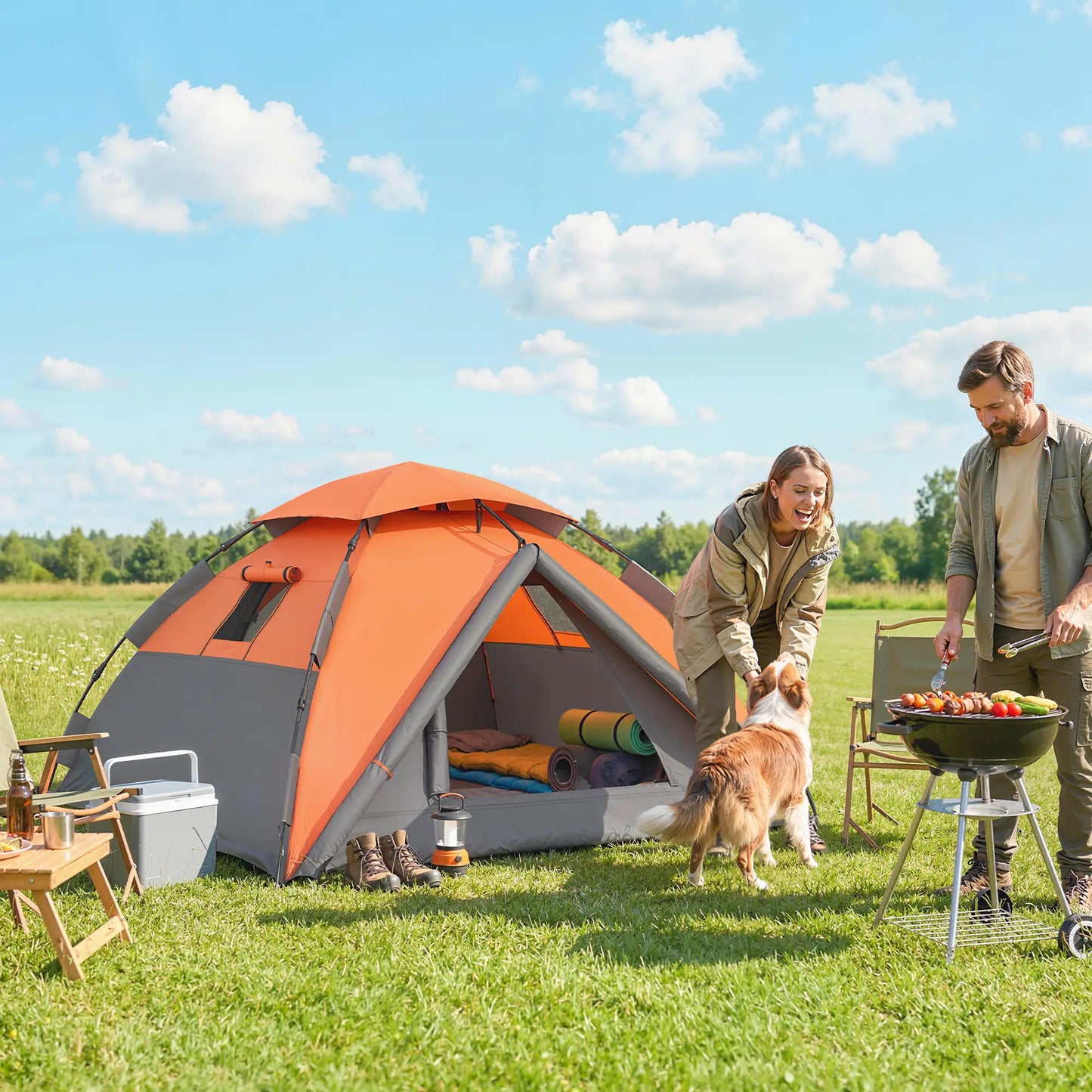 Pop up Camping Tent, 3-4 Man Family Tent, 3000mm Waterproof, with Carry Bag and Top Hook, Dark Grey and Orange Camping Tents at Gallery Canada