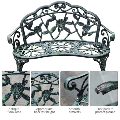 40" Outdoor Garden Bench, Cast Aluminum Antique Rose, Green Outdoor Benches at Gallery Canada