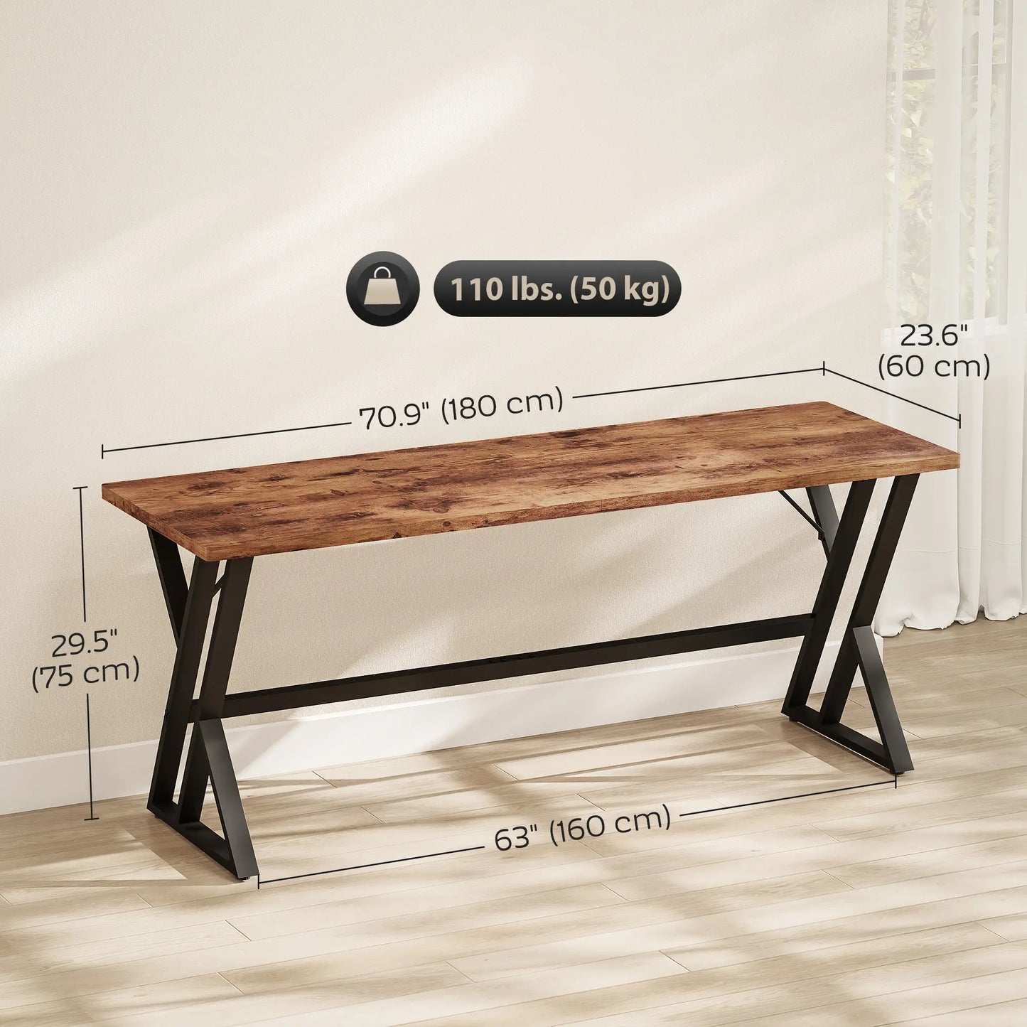 71" Computer Desk, Industrial Writing Table, Rustic Brown Writing Desks at Gallery Canada
