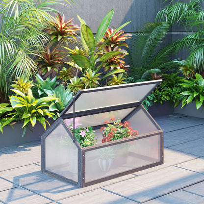 Portable Wooden Cold Frame Greenhouse, 35.5" x 20.5" x 19.5", Grey Raised Garden Beds at Gallery Canada