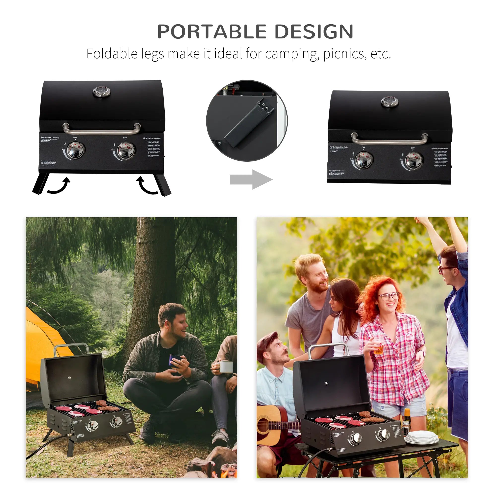2 Burner Propane Gas Grill, Portable Tabletop BBQ, Black Propane Gas Grills at Gallery Canada