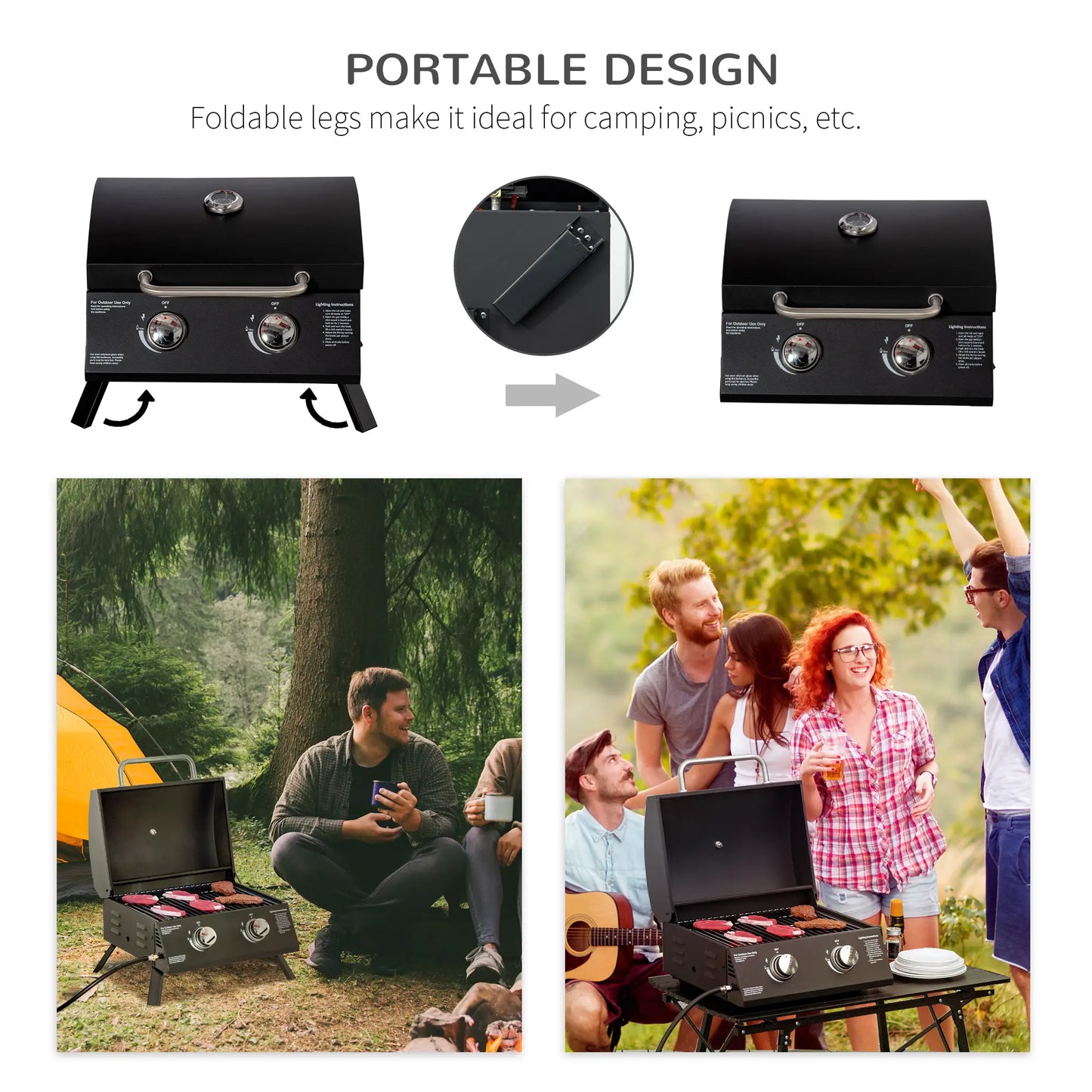 2 Burner Propane Gas Grill, Portable Tabletop BBQ, Black Propane Gas Grills at Gallery Canada