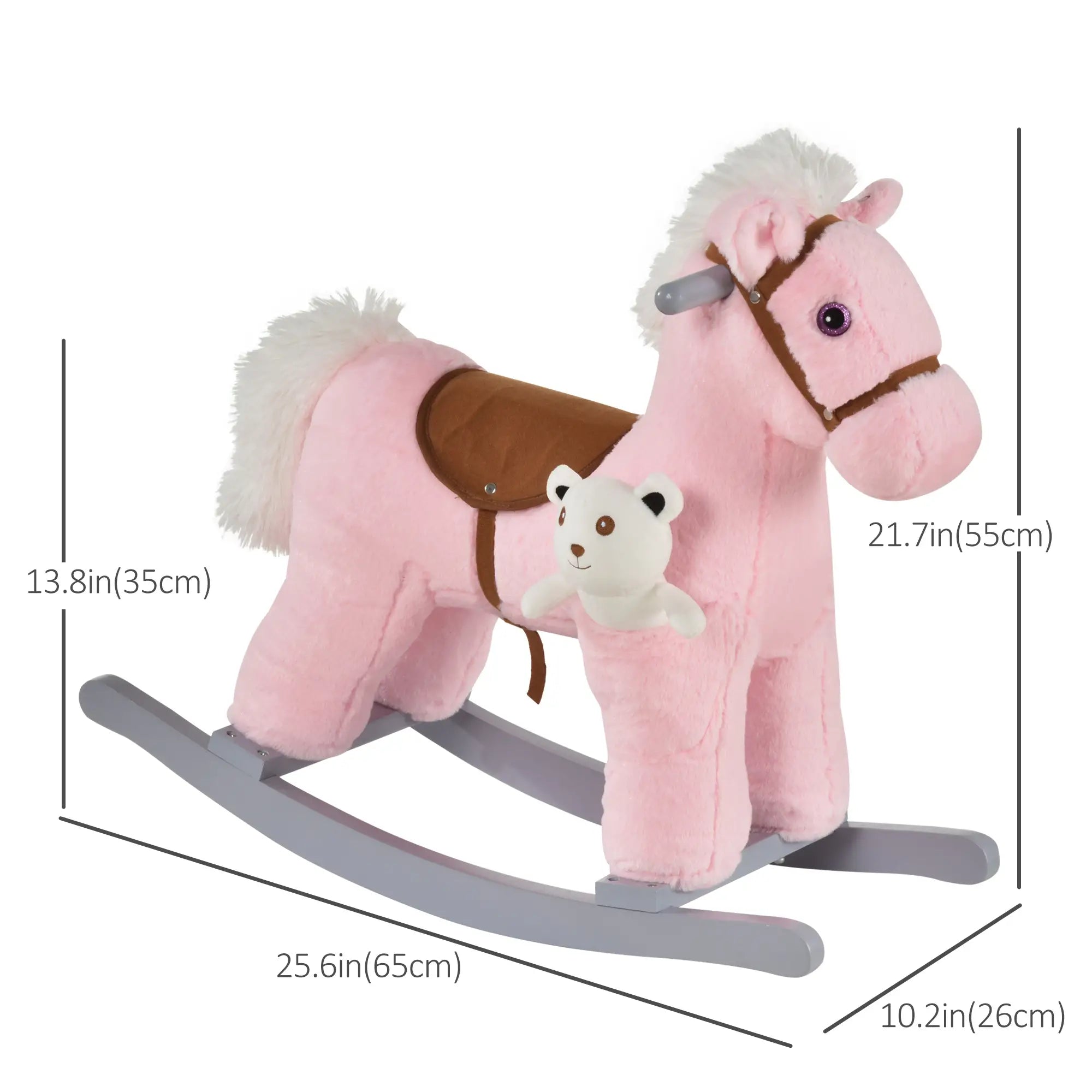 Kids Plush Ride-On Rocking Horse, Soft Bear Toy, Realistic Sounds, Pink Rocking Horses at Gallery Canada