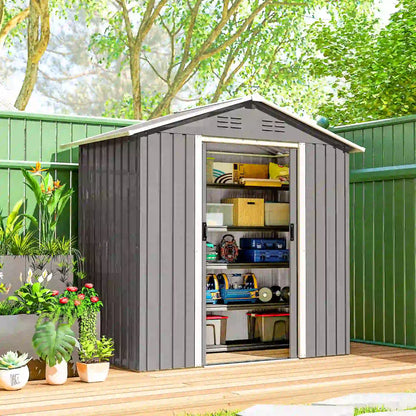 6.5x3.5ft Metal Garden Storage Shed, Double Sliding Doors, Light Grey Sheds at Gallery Canada