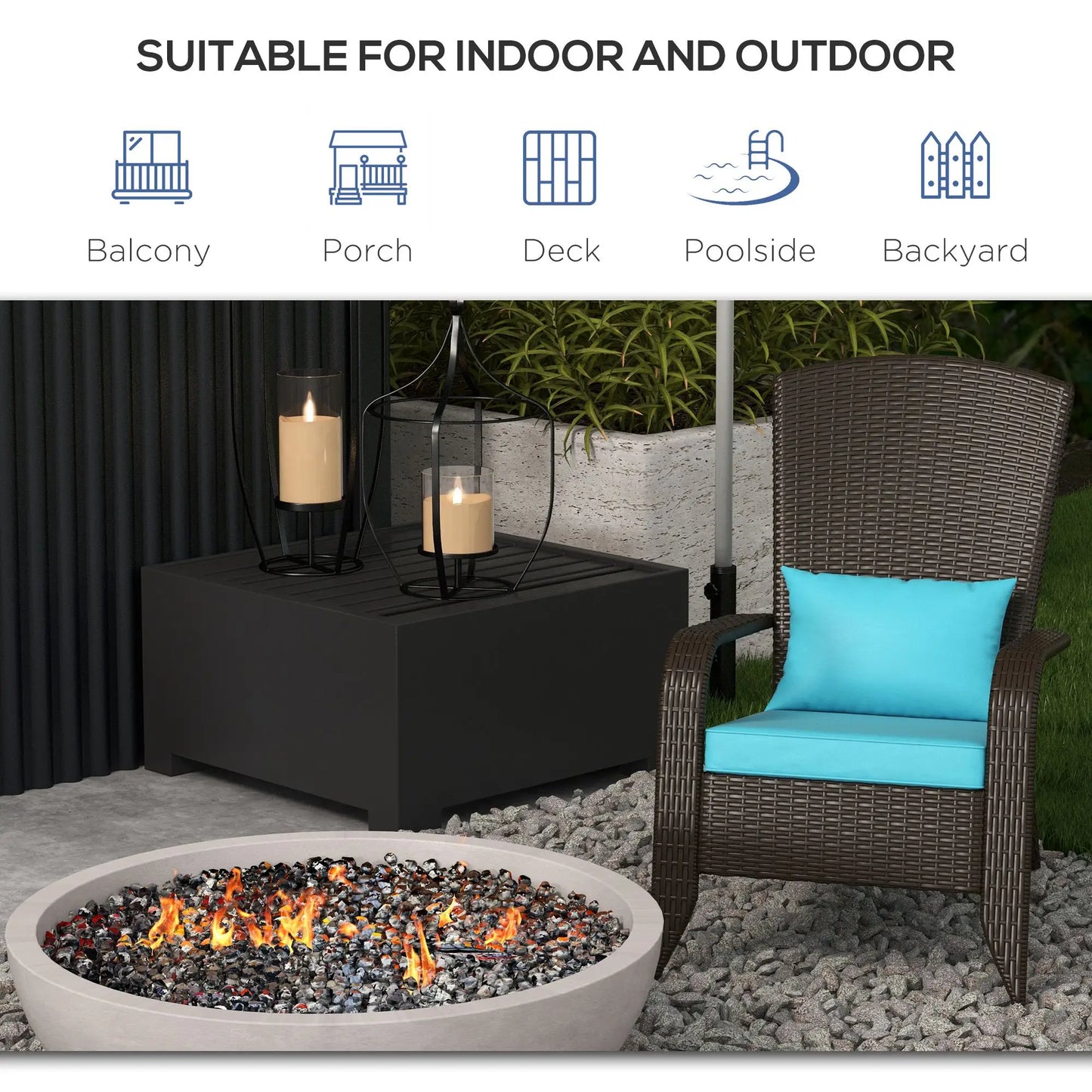 Wicker Adirondack Chair, Outdoor Rattan Chair with Cushions, Turquoise Patio Chairs at Gallery Canada