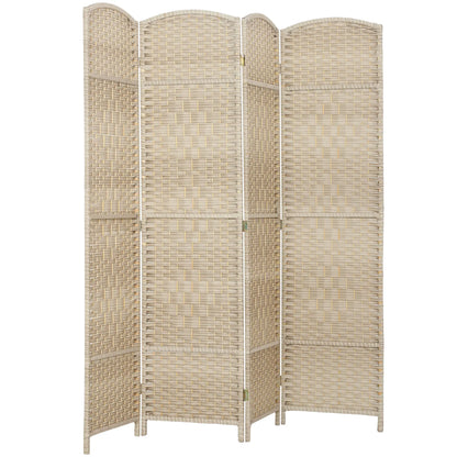 6 Ft Tall Folding Room Divider, 4 Panel Privacy Screen, Light Oak