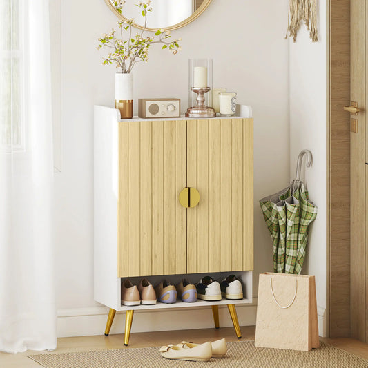Entryway Shoe Storage Cabinet, Adjustable Shelves, Open Shelf, 15 Pairs, Natural Shoe Storage Cabinets & Racks Natural, White at Gallery Canada