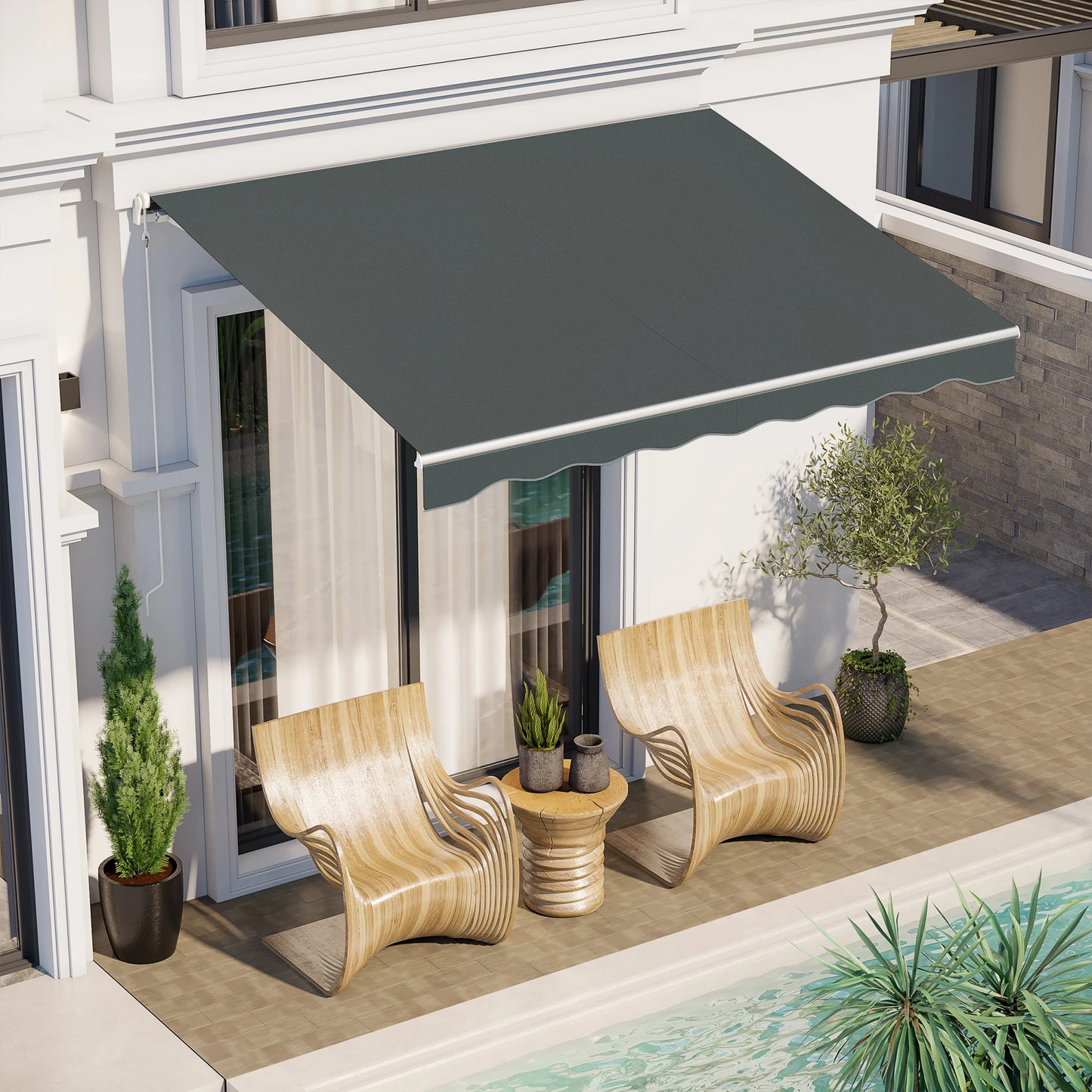 10' x 8' Retractable Electric Awning, Manual Crank, Aluminum Frame, Grey Deck Awnings at Gallery Canada