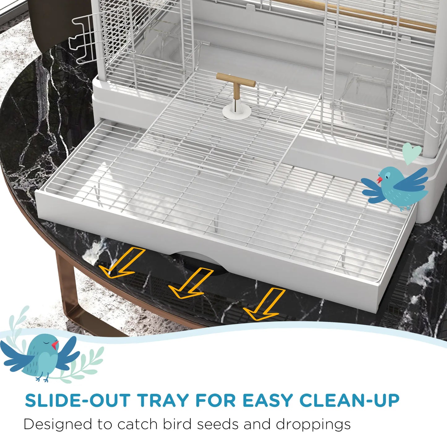 22" Bird Cage for Budgies, Finches, Canaries, Wooden Stand, White Bird Cages at Gallery Canada