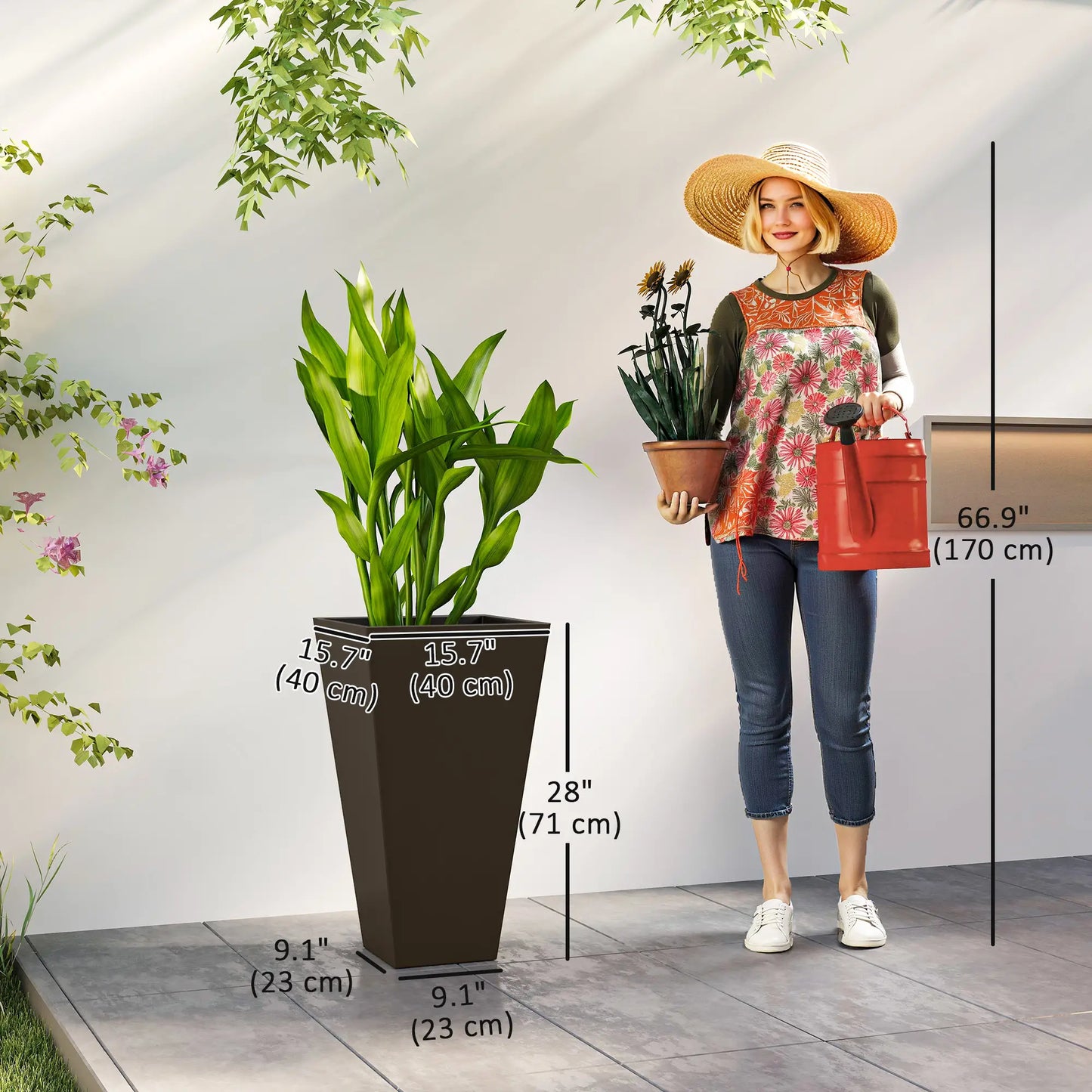 28" Pots de Plantes en Plastique pour Jardin, Lot de 3, Marron