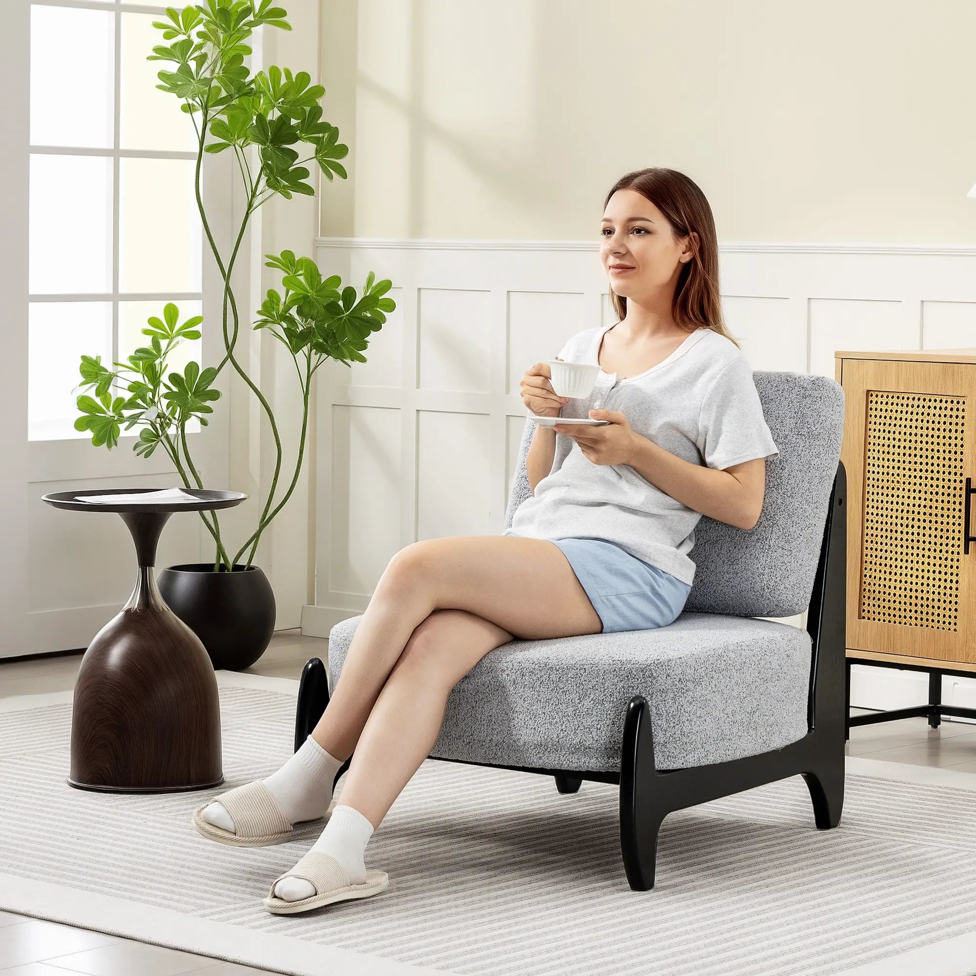 Accent Chair, Rubber Wood Frame, Wide Seat, Modern Chenille, Thick Cushion, Grey Accent Chairs at Gallery Canada