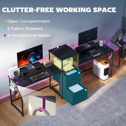 Bureau de jeu de 96 pouces, Bureau double pour ordinateurs, Noir