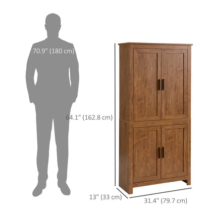 64" Kitchen Pantry Cabinet, 4 Doors, 3 Adjustable Shelves, Oak Kitchen Pantry Cabinets at Gallery Canada