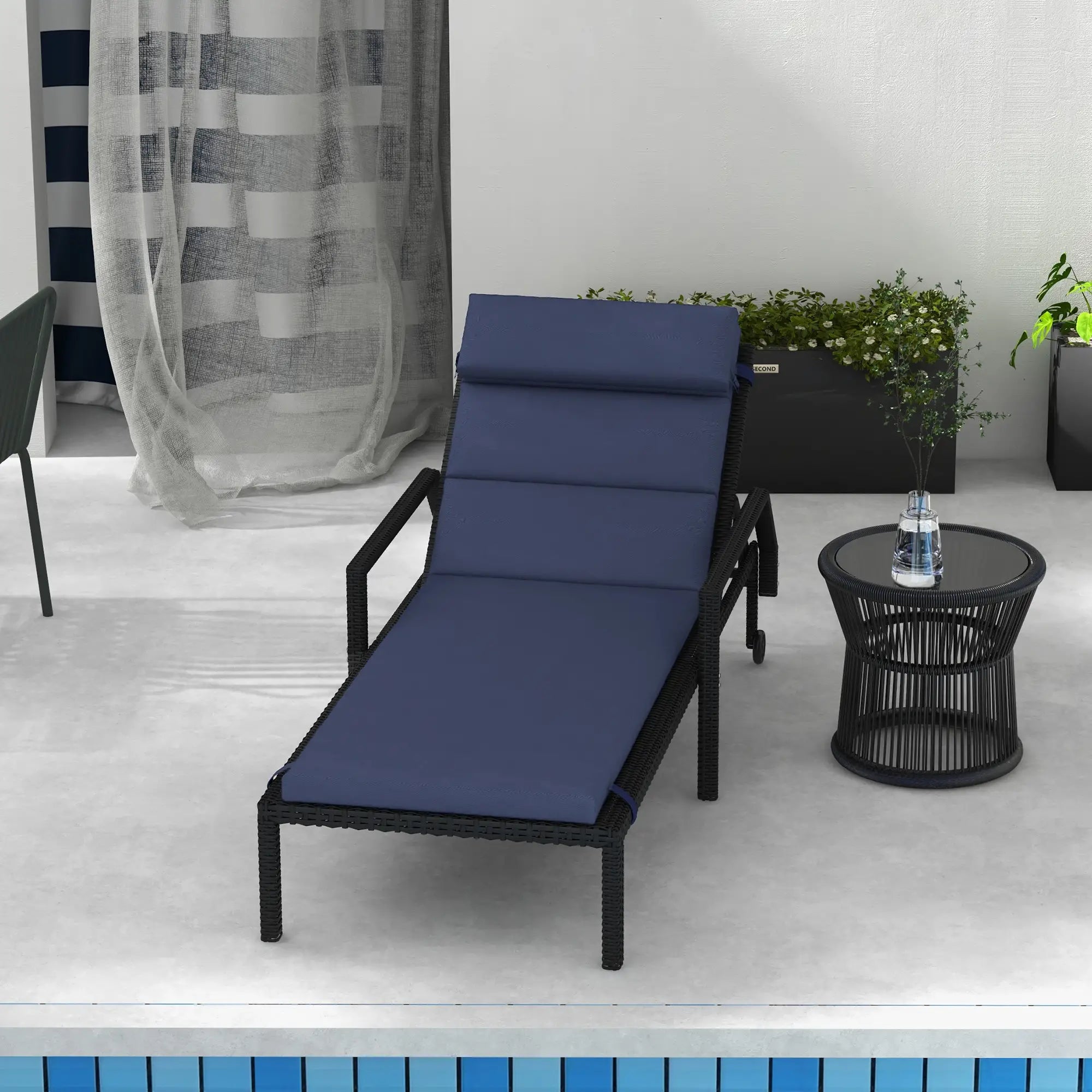 Patio Chaise Lounge Chair Cushion, with Headrest and Ties, Dark Blue Patio Chair Cushions at Gallery Canada