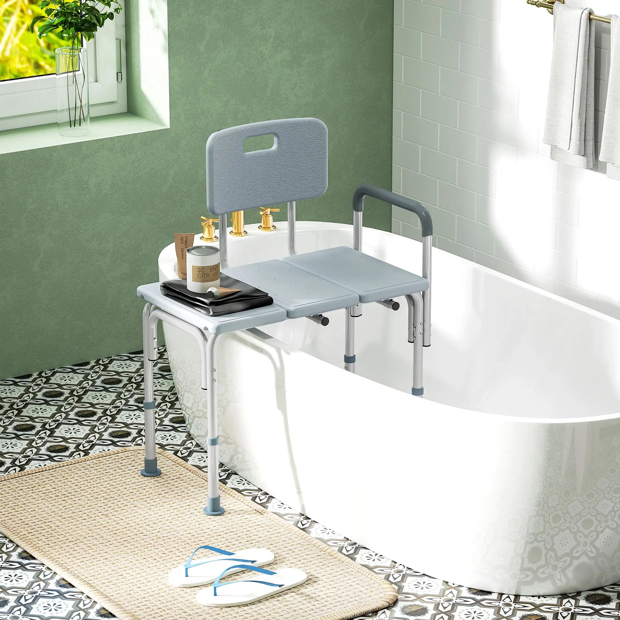 6-Level Adjustable Bath Shower Bench, Aluminum, Non-Slip Feet, Grey Bath Chairs at Gallery Canada