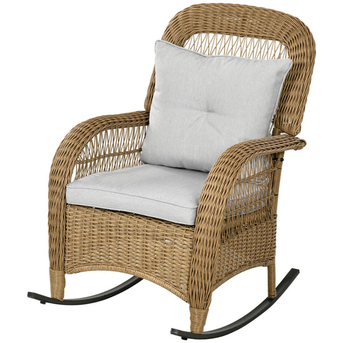 Rattan Rocking Chair With Cushion, Garden Porch Furniture, Light Grey