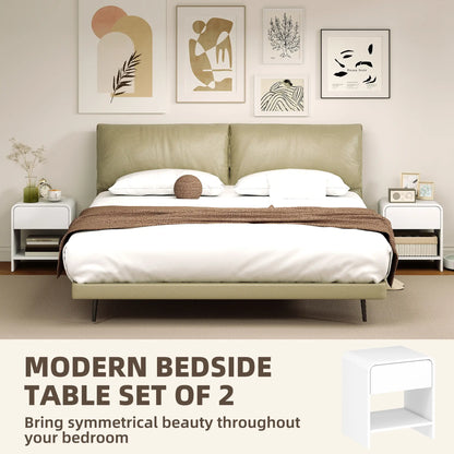 Modern Nightstand Set of 2, Distressed White, With Drawer and Shelf, White