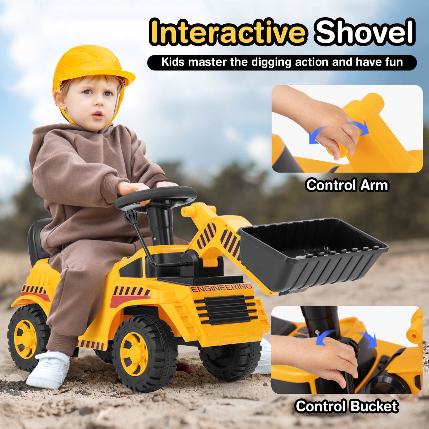 Excavator Digger Toy, Adjustable Bucket, Yellow Push & Pedal Ride On Toys at Gallery Canada