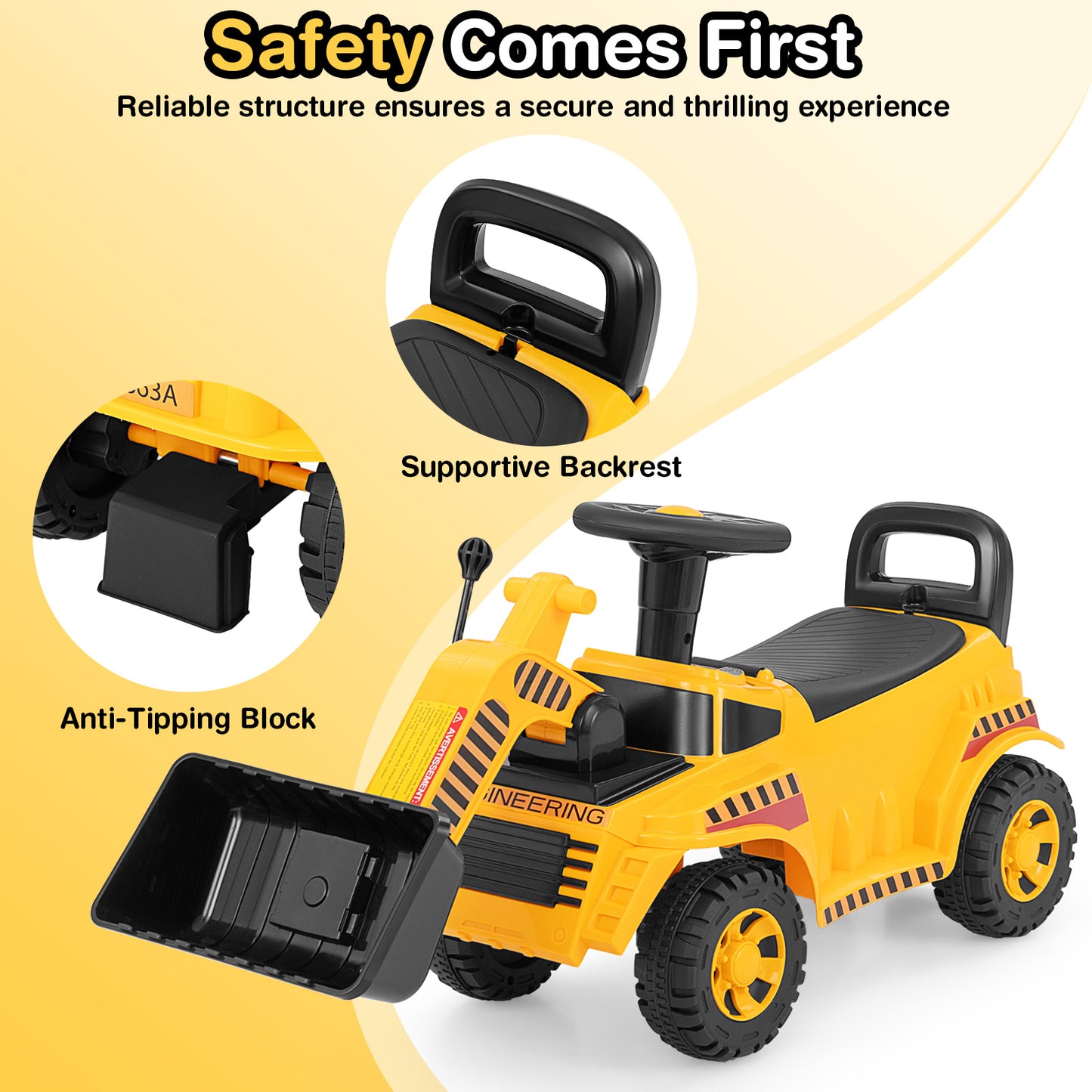 Excavator Digger Toy, Adjustable Bucket, Yellow Push & Pedal Ride On Toys at Gallery Canada