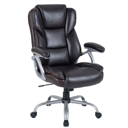 Executive Office Chair Leather Ergonomic Computer Desk Chair with Padded Seat and Armrests, Brown