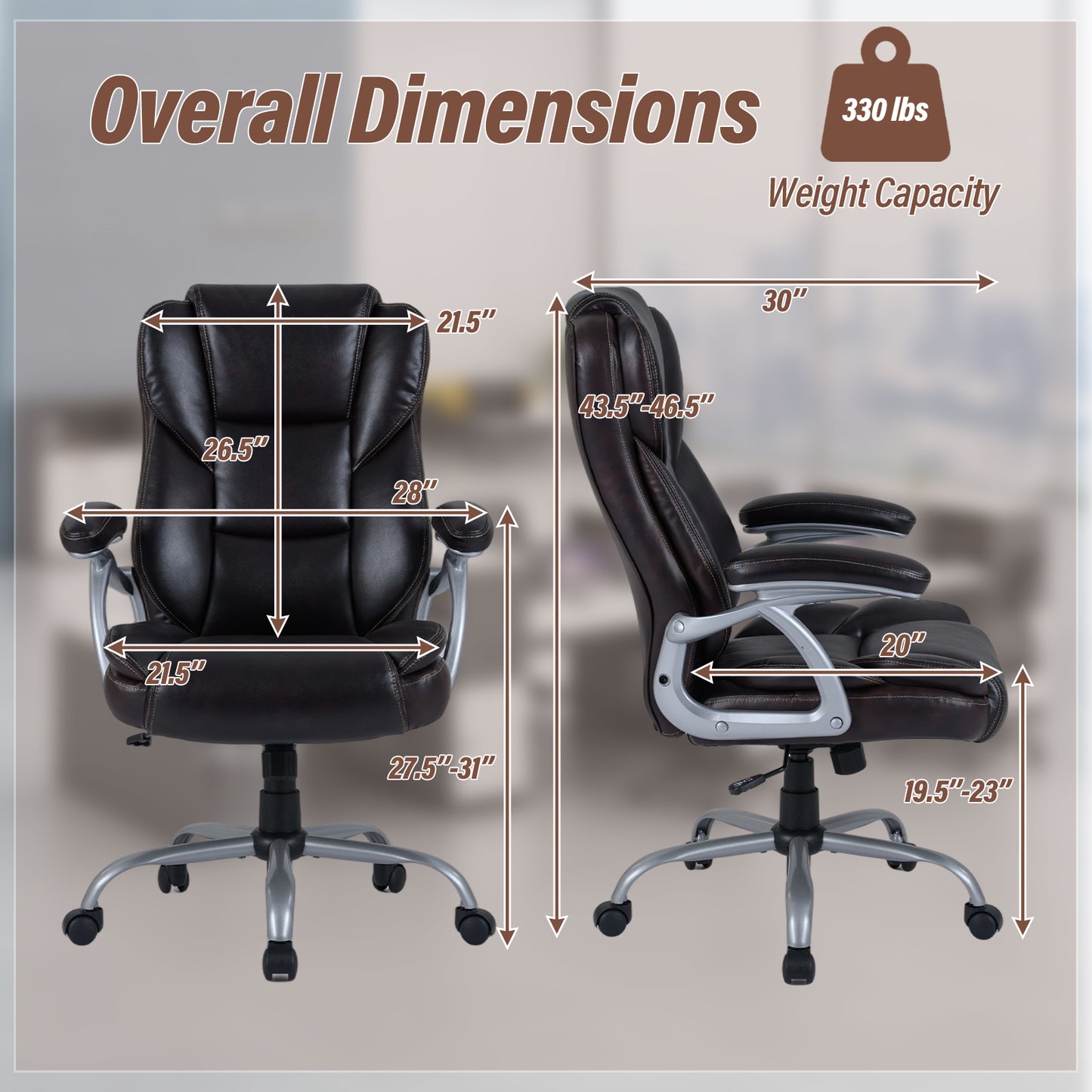 Executive Office Chair Leather Ergonomic Computer Desk Chair with Padded Seat and Armrests, Brown