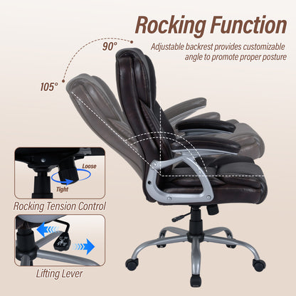 Executive Office Chair Leather Ergonomic Computer Desk Chair with Padded Seat and Armrests, Brown