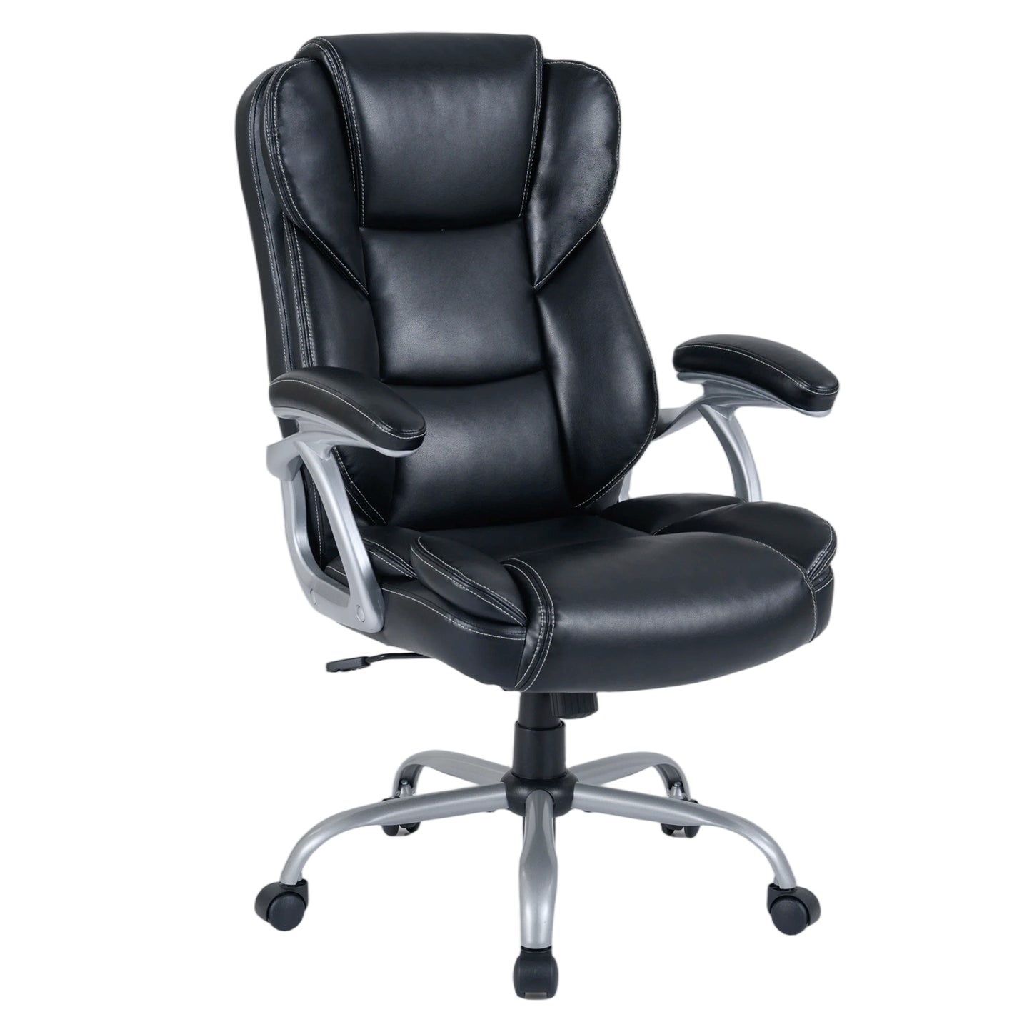 Executive Office Chair Leather Ergonomic Computer Desk Chair with Padded Seat and Armrests, Black