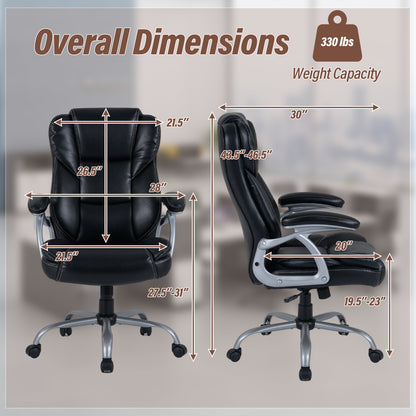 Executive Office Chair Leather Ergonomic Computer Desk Chair with Padded Seat and Armrests, Black