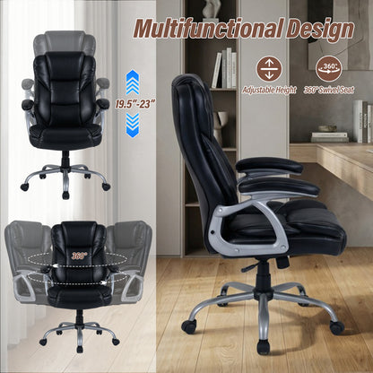 Executive Office Chair Leather Ergonomic Computer Desk Chair with Padded Seat and Armrests, Black