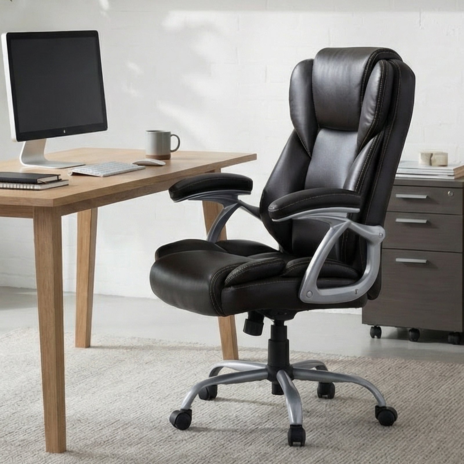 Executive Office Chair Leather Ergonomic Computer Desk Chair with Padded Seat and Armrests, Brown Executive Chairs at Gallery Canada