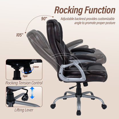 Executive Office Chair Leather Ergonomic Computer Desk Chair with Padded Seat and Armrests, Brown Executive Chairs at Gallery Canada