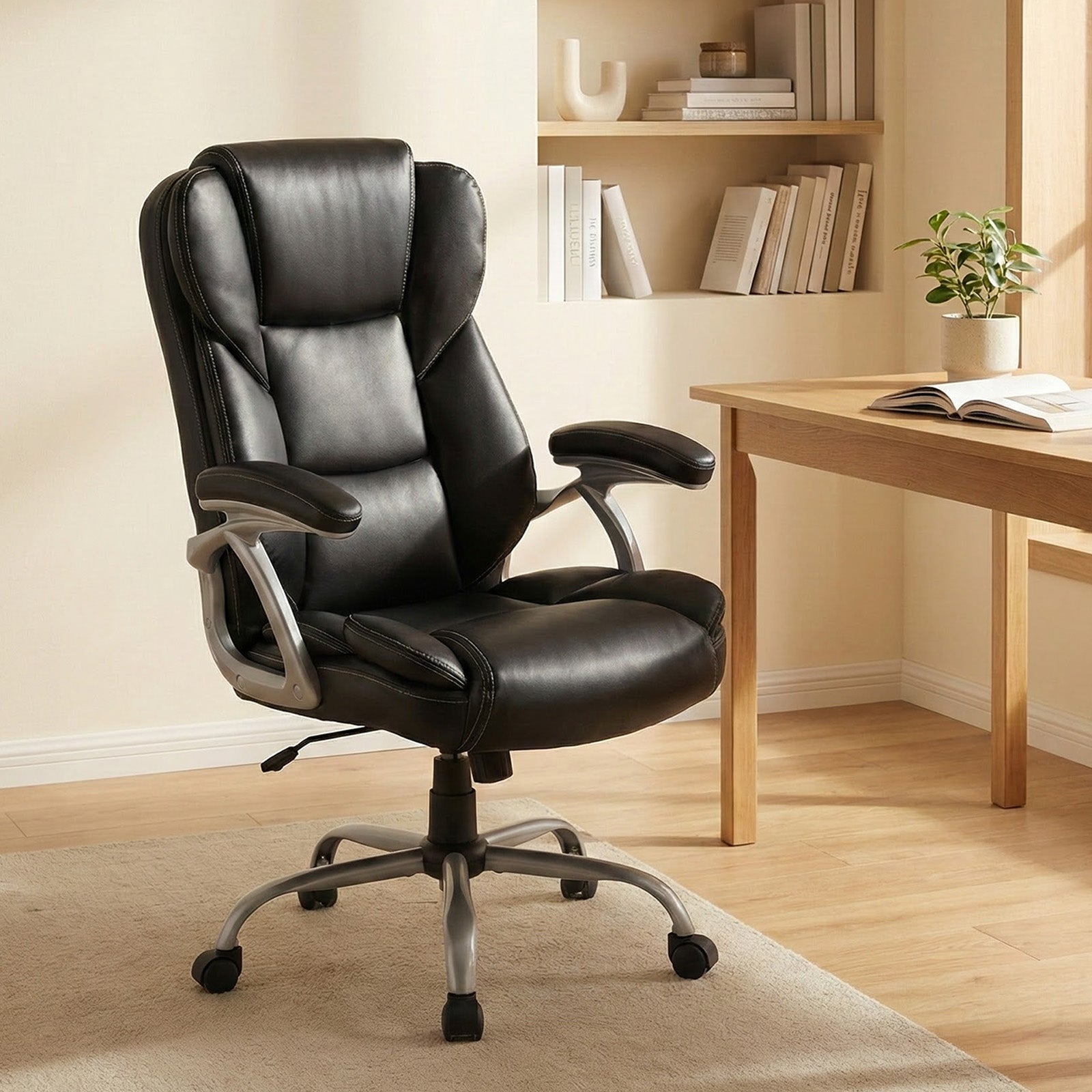 Executive Office Chair Leather Ergonomic Computer Desk Chair with Padded Seat and Armrests, Black Executive Chairs at Gallery Canada
