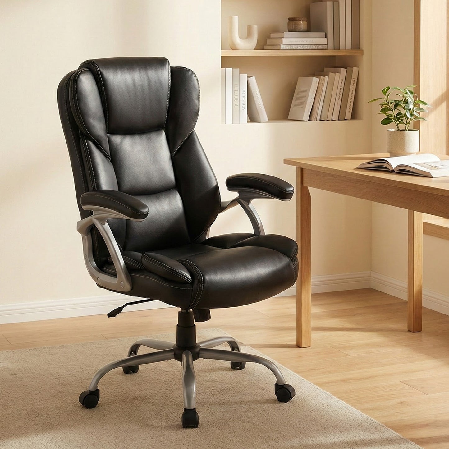 Executive Office Chair Leather Ergonomic Computer Desk Chair with Padded Seat and Armrests, Black Executive Chairs at Gallery Canada