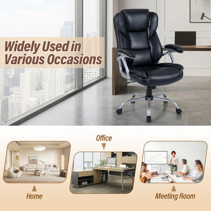 Executive Office Chair Leather Ergonomic Computer Desk Chair with Padded Seat and Armrests, Black Executive Chairs at Gallery Canada