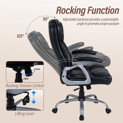 Executive Office Chair Leather Ergonomic Computer Desk Chair with Padded Seat and Armrests, Black Executive Chairs at Gallery Canada