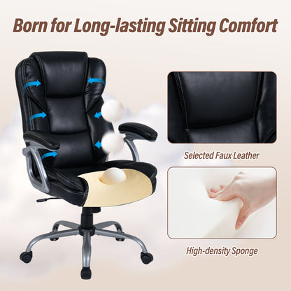 Executive Office Chair Leather Ergonomic Computer Desk Chair with Padded Seat and Armrests, Black Executive Chairs at Gallery Canada