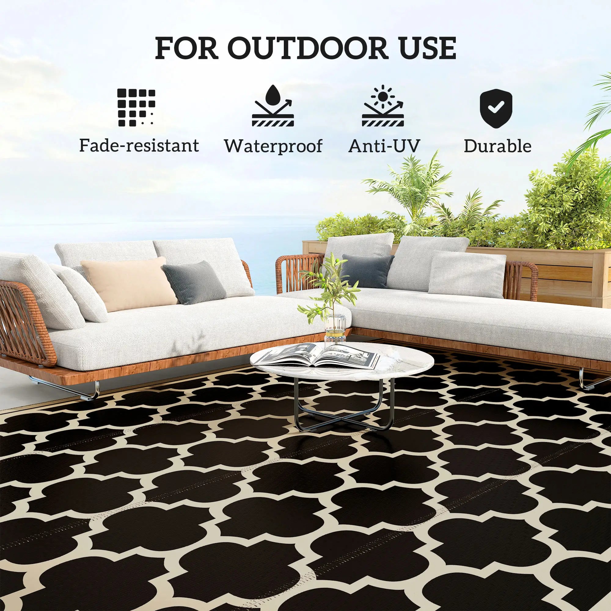 9'x12' Reversible Outdoor RV Rug, Patio Mat, Black Outdoor Reversible Rugs at Gallery Canada