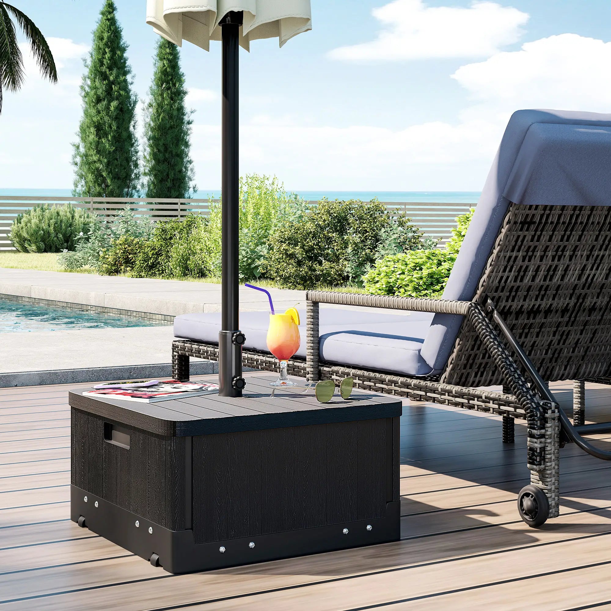 3-in-1 Outdoor Umbrella Base with Wheels, Side Table, Planter Box, 175lbs, Black Umbrella Bases at Gallery Canada