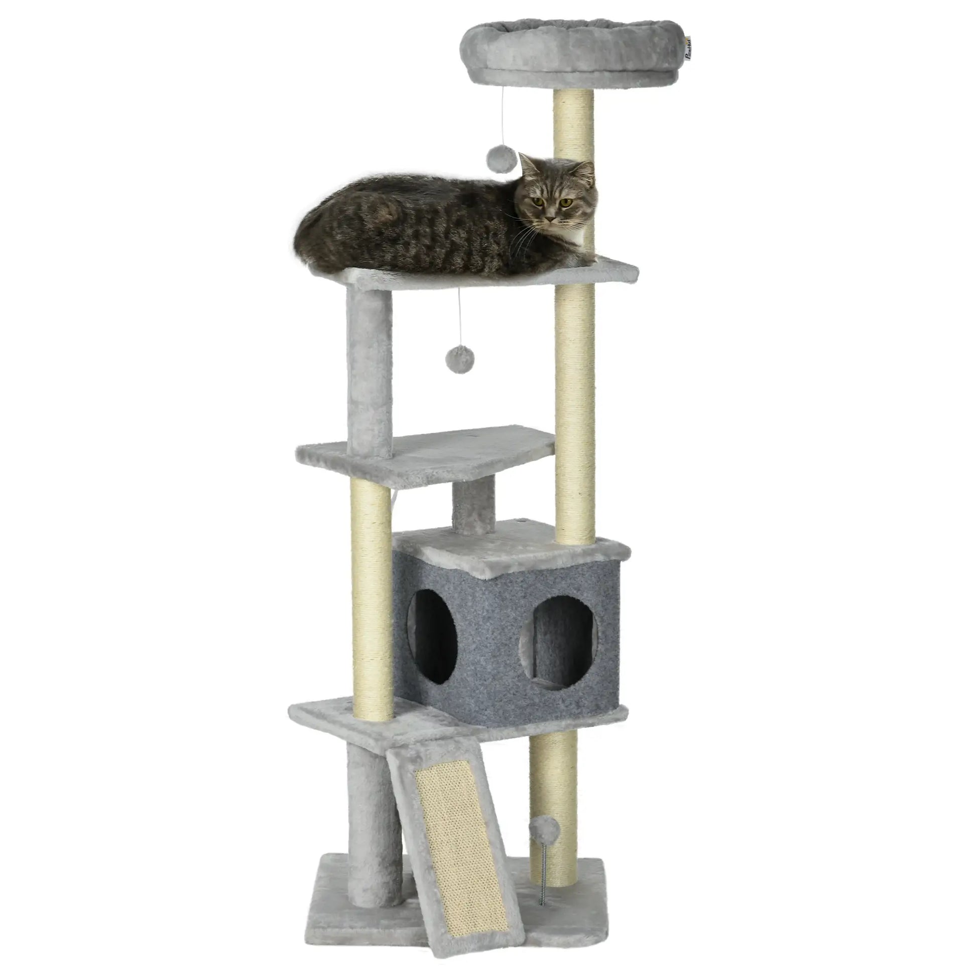 57.5" Cat Tree with Scratching Posts, Large Cat Tower, Bed, House, Toys, Grey Cat Posts Light Grey at Gallery Canada