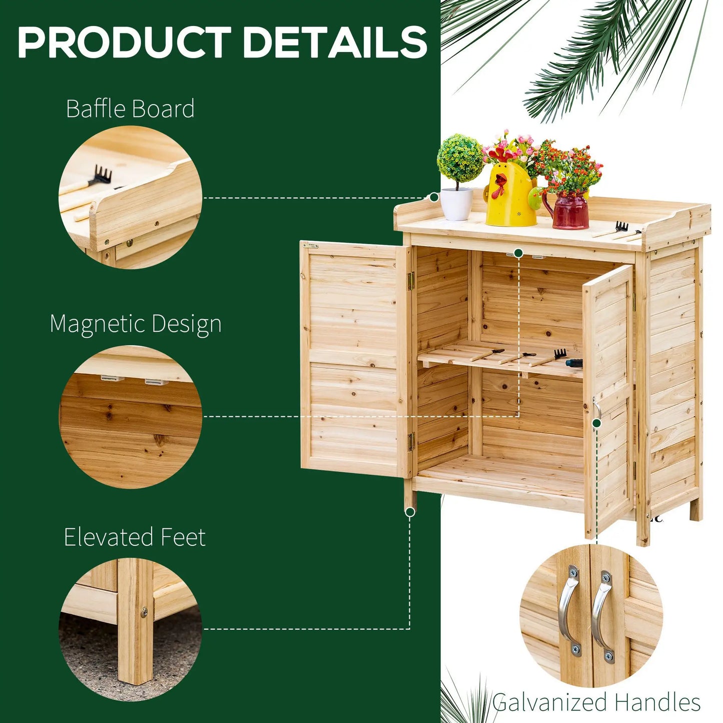 Wood Garden Shed, Compact Outdoor Storage Cabinet, Natural