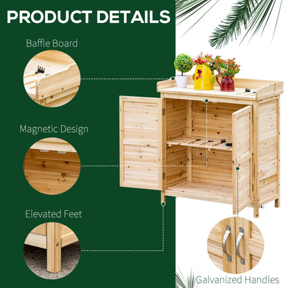 Wood Garden Shed, Compact Outdoor Storage Cabinet, Natural