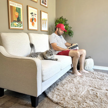 3 Seater Sofa, Modern Linen Couch, Pocket Spring, Thick Padded, Beige 3-Seater Sofas at Gallery Canada