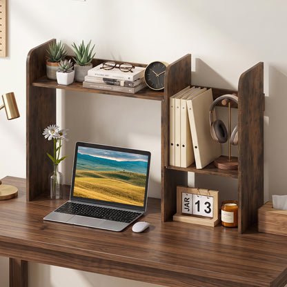 Bibliothèque de bureau extensible, cubes ouverts, support d'affichage de bureau, brun rustique